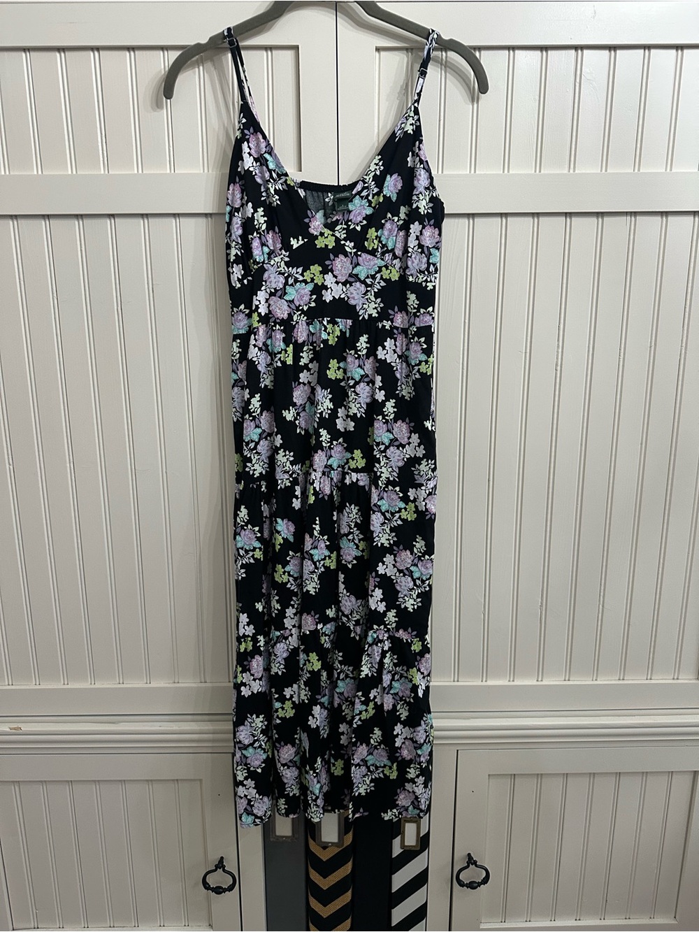 wild fable Black Floral Midi Dress with Lilac and Green